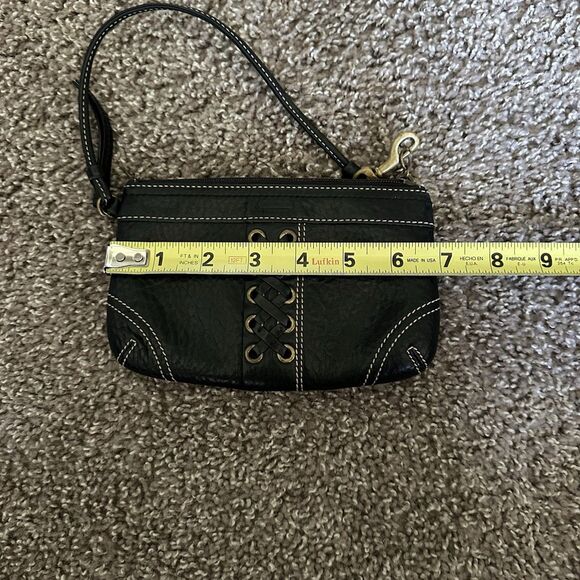 Coach Black Pebbled Leather Wristlet Corset Laced Braided Accent Contrast Stitch - Picture 5 of 8